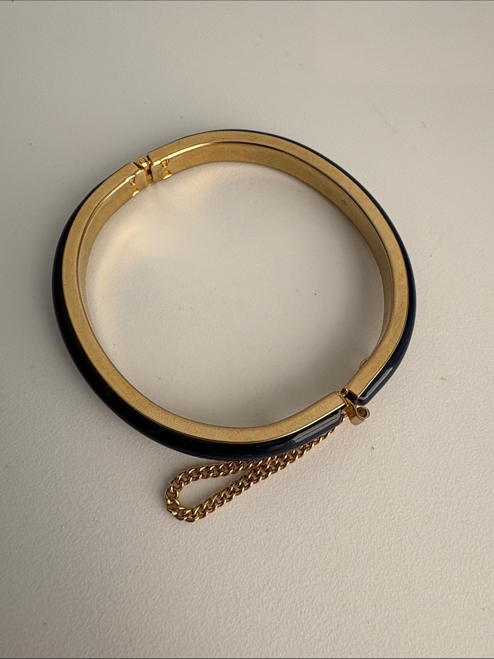Vintage Blue Acrylic Bangle Bracelet With Safety Chain